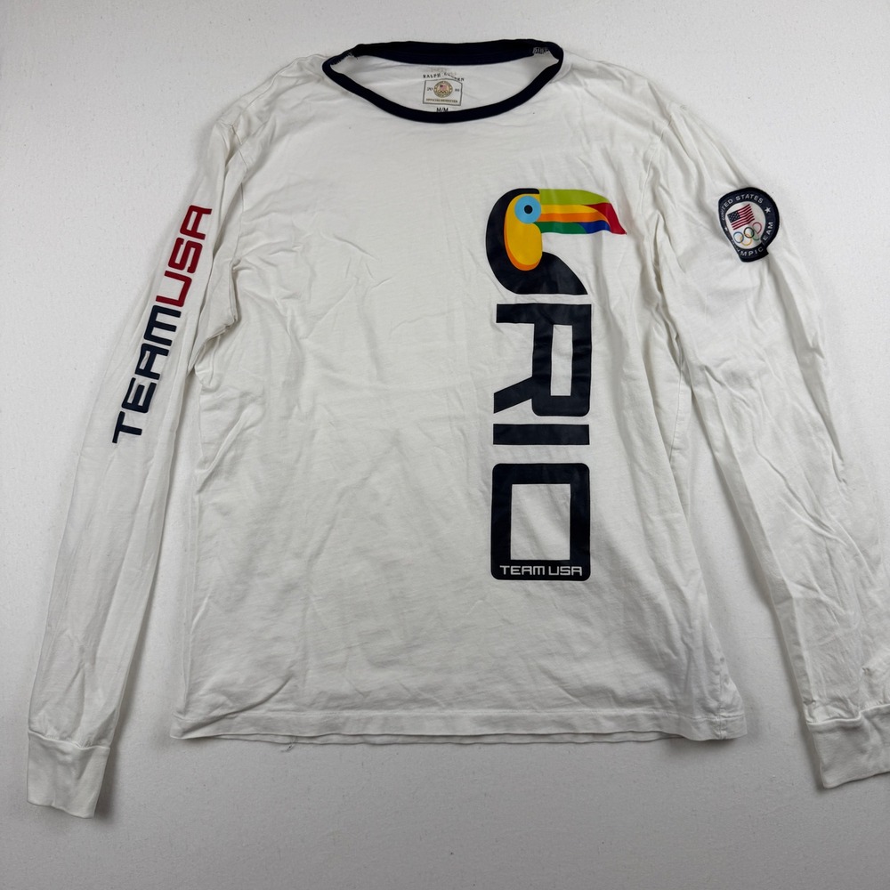 Polo Ralph Lauren Team USA Rio 2016 Olympics Long Sleeve Shirt White Mens Medium